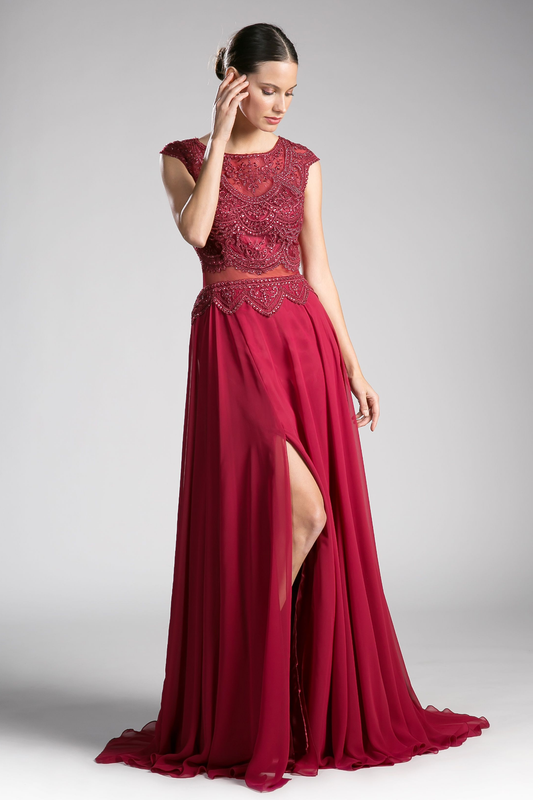 Beaded Lace Chiffon Dress-0