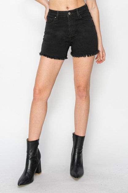 RISEN Full Size High Waist Raw Hem Denim Shorts-3