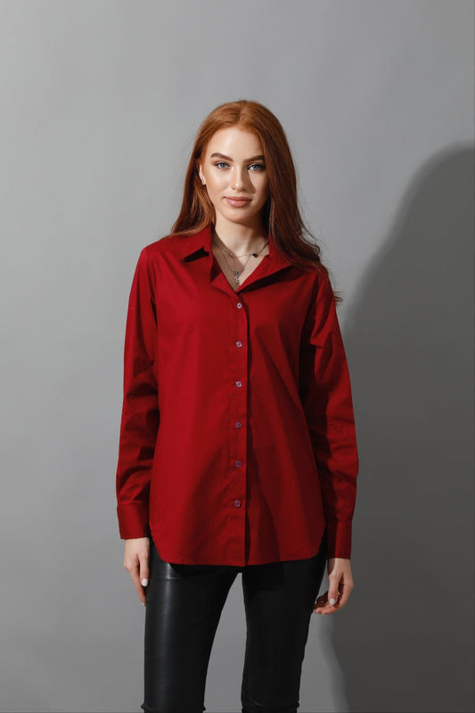 Button Up Basic Shirt - Maroon-0