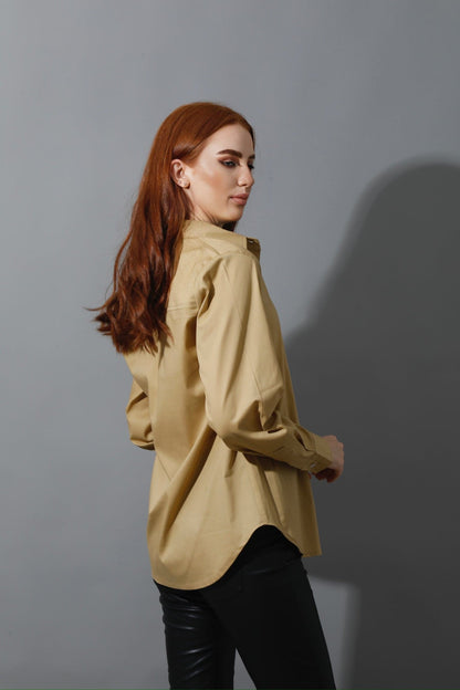 Button Up Basic Shirt - Beige-1