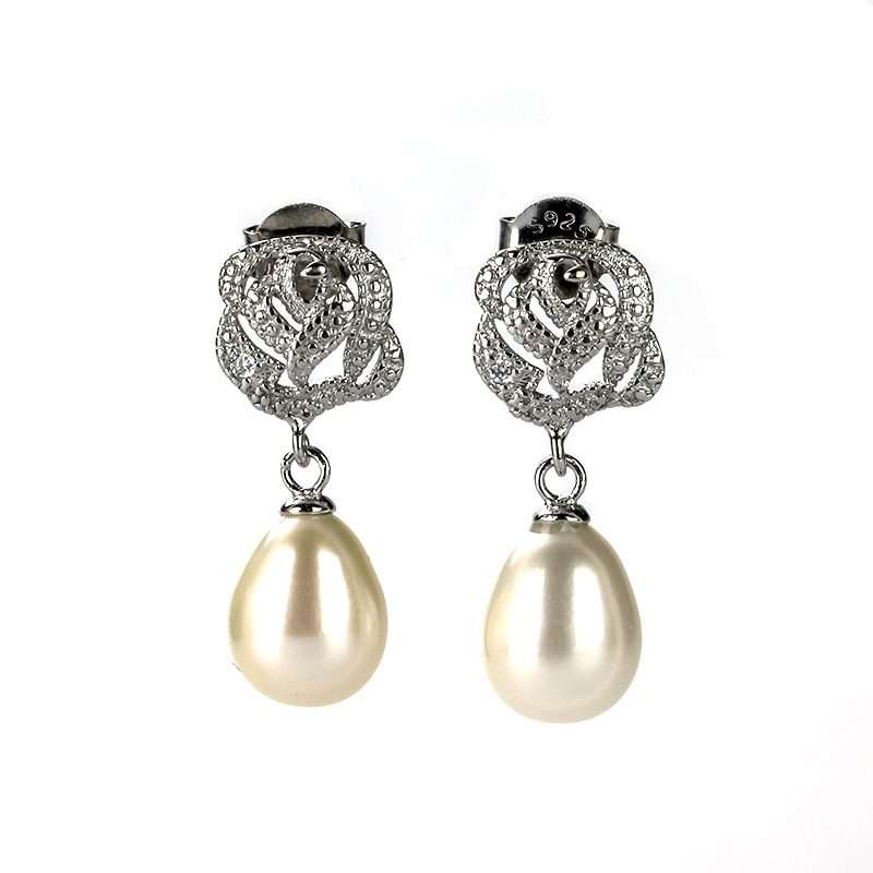 Freshwater White Pearls Copenhagen Drop Earrings 8-9 mm AAA-0