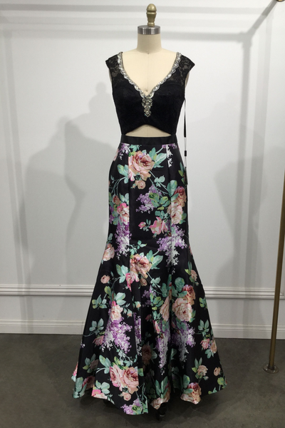 Long Two-Pieces Dress with Floral Skirt-0