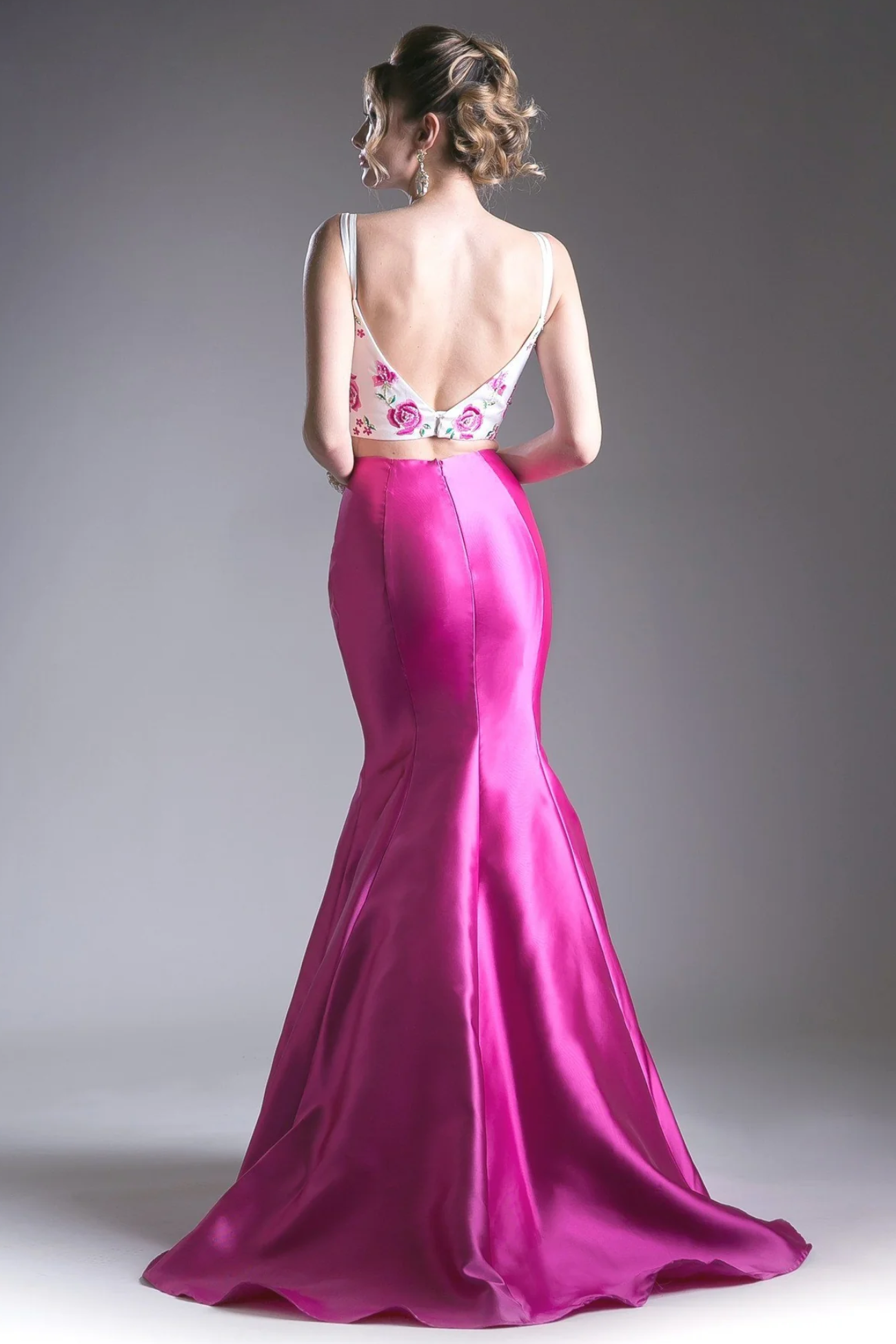 Flower Applique 2 Piece Satin Mermaid Gown-1