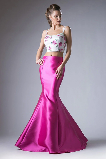 Flower Applique 2 Piece Satin Mermaid Gown-0