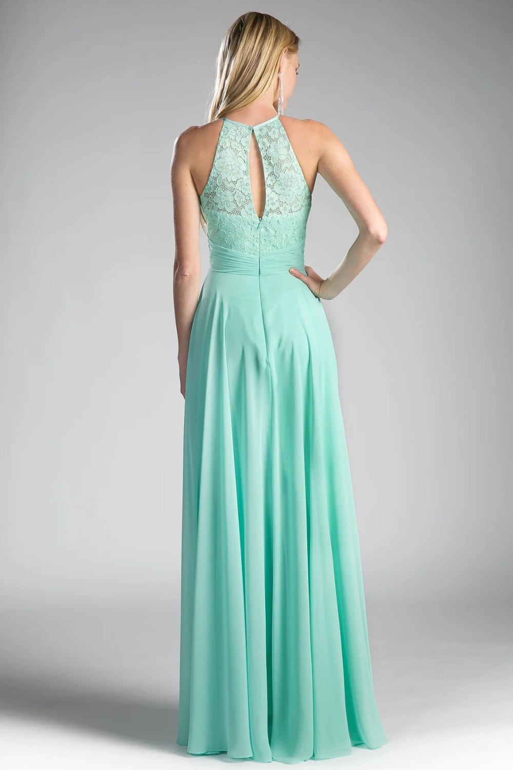 A-Line Chiffon Dress with Lace Keyhole Halter-1