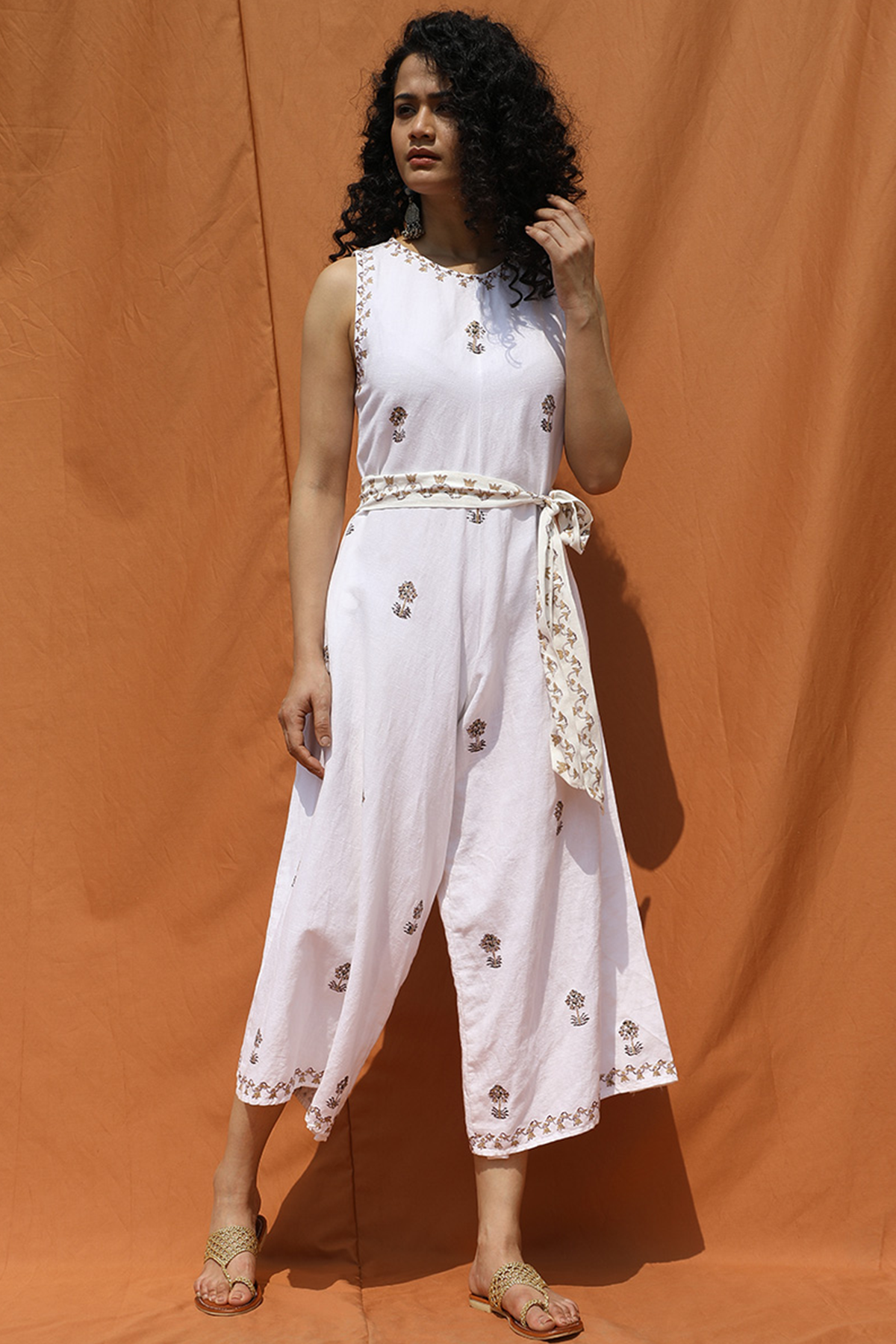 Block Printed White Jumpsuit-1