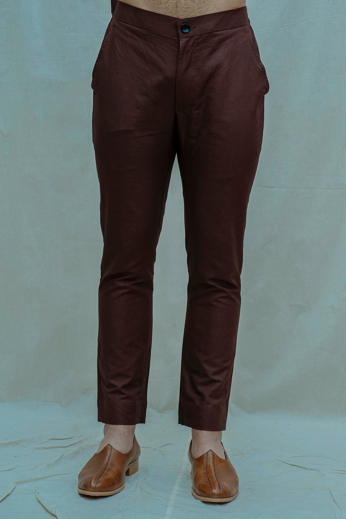 Cotton X Linen Brown Tapered Pant-0