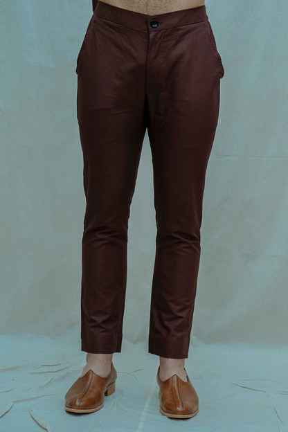 Cotton X Linen Brown Tapered Pant-0