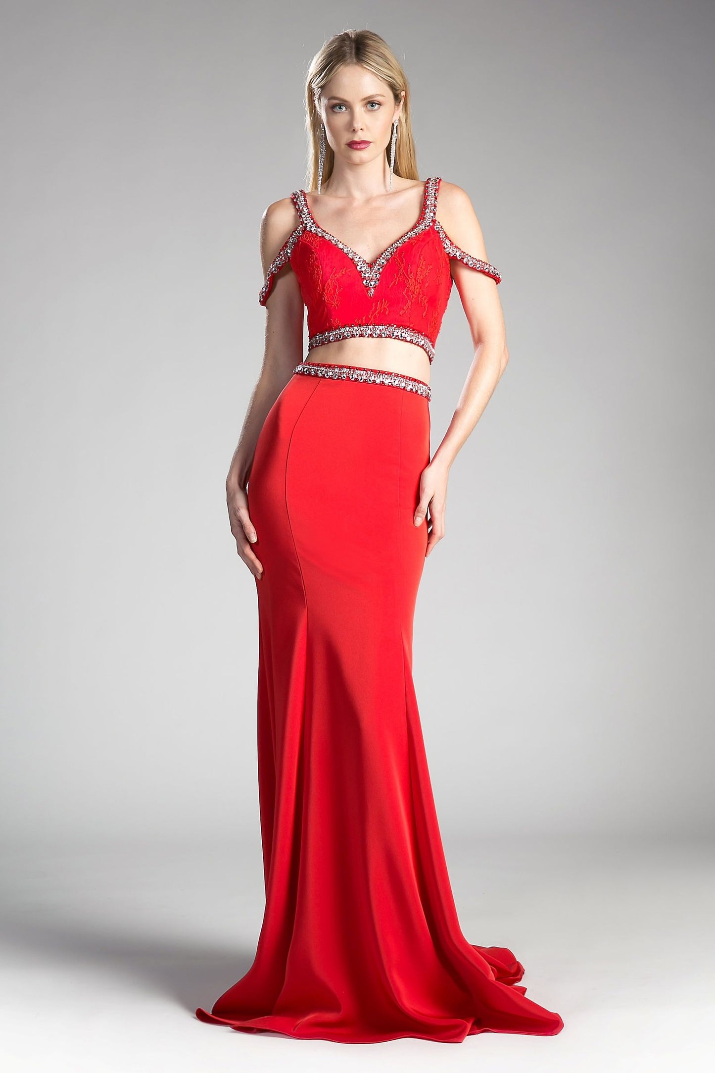 Two Piece Fitted Gown with Stretch Jersey and Beaded Details-2