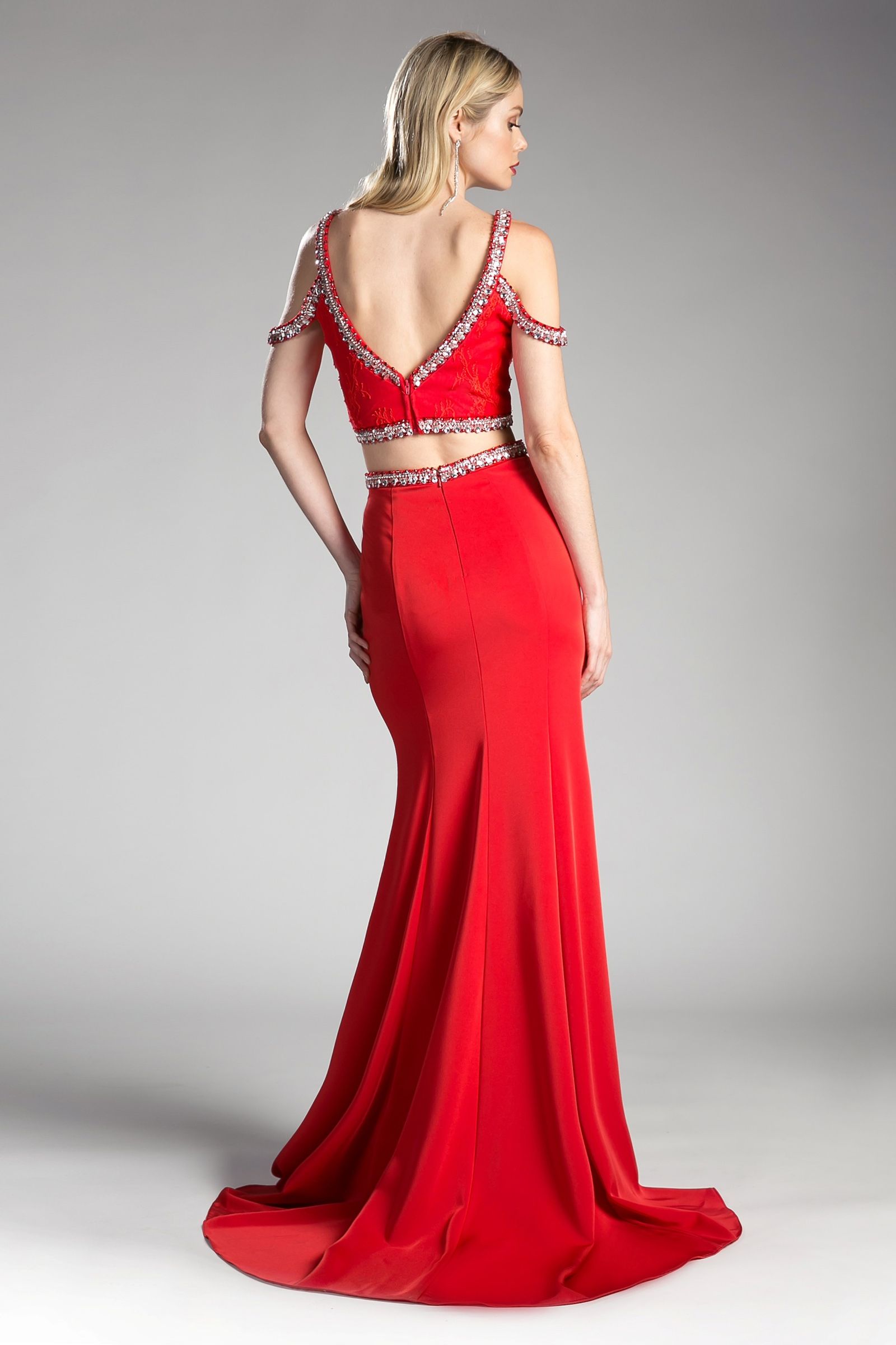 Two Piece Fitted Gown with Stretch Jersey and Beaded Details-3