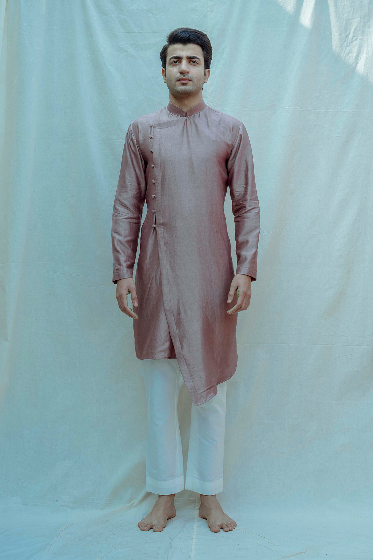 Asymmetry Overlapped Kurta In Chanderi Silk-0