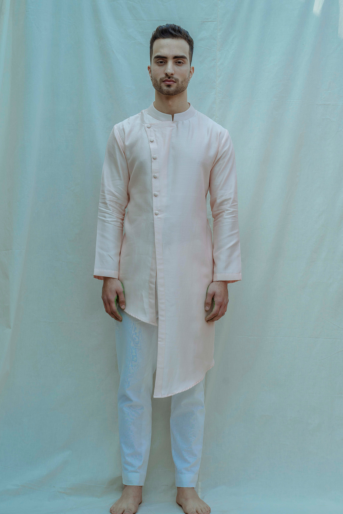 Asymmetrical Hemline Kurta In Chanderi Silk-0