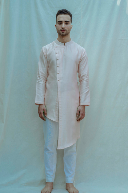 Asymmetrical Hemline Kurta In Chanderi Silk-0