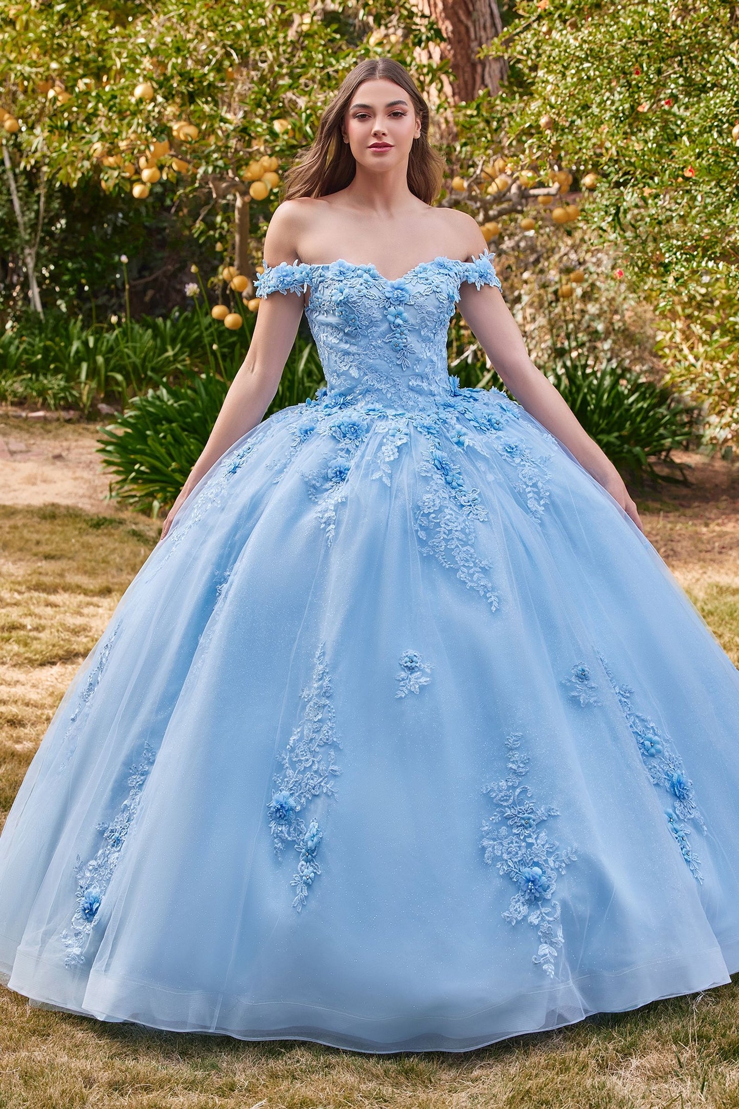 Off The Shoulder Floral Quince Ball Gown-0