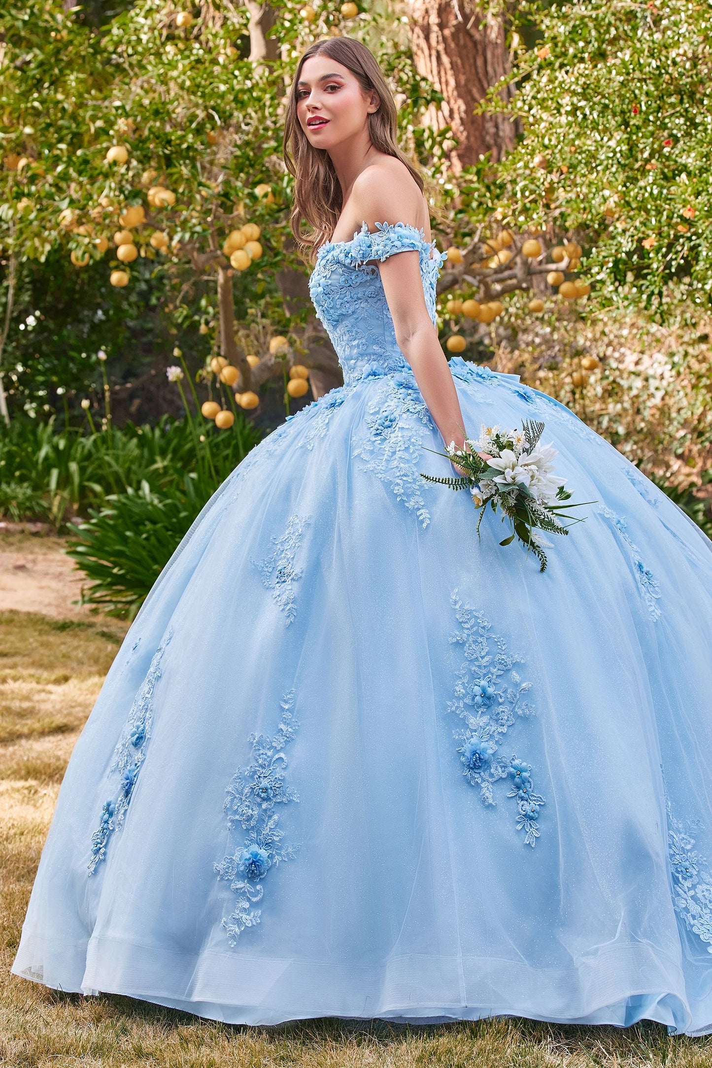 Off The Shoulder Floral Quince Ball Gown-2