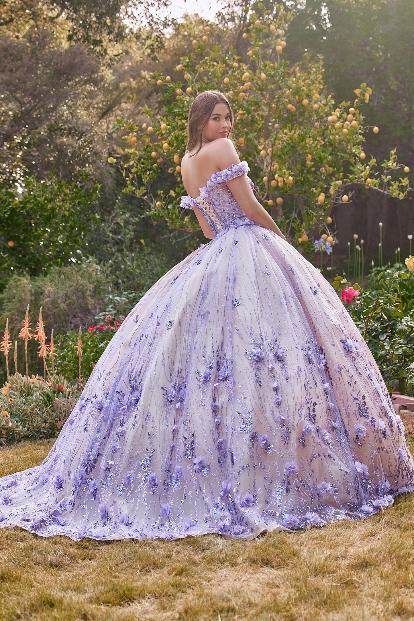 Off The Shoulder Quinceanera Floral Ball Gown-4