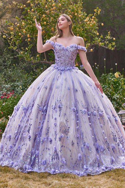 Off The Shoulder Quinceanera Floral Ball Gown-3