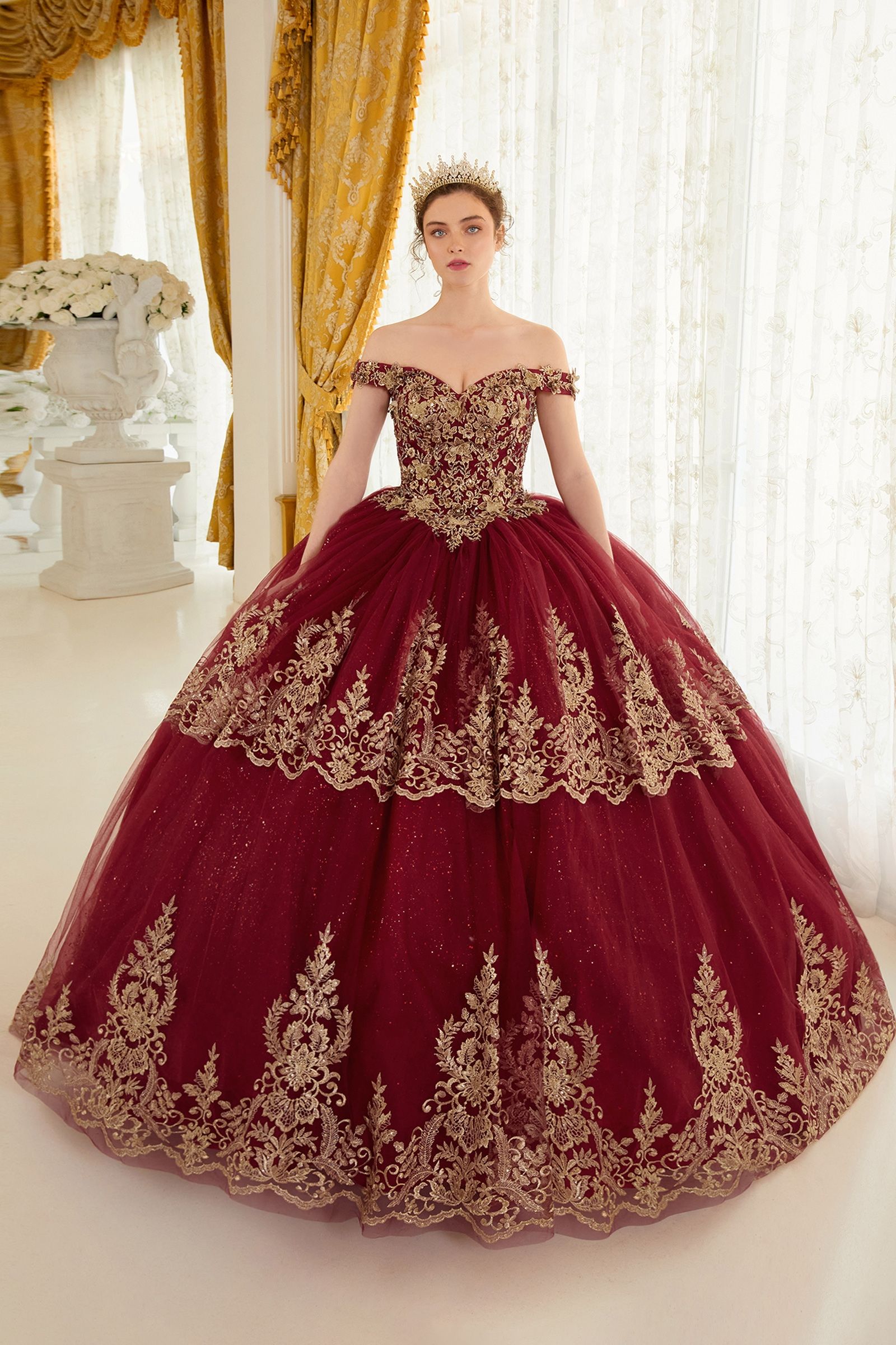 Layered Lace Quinceanera Ball Gown-4