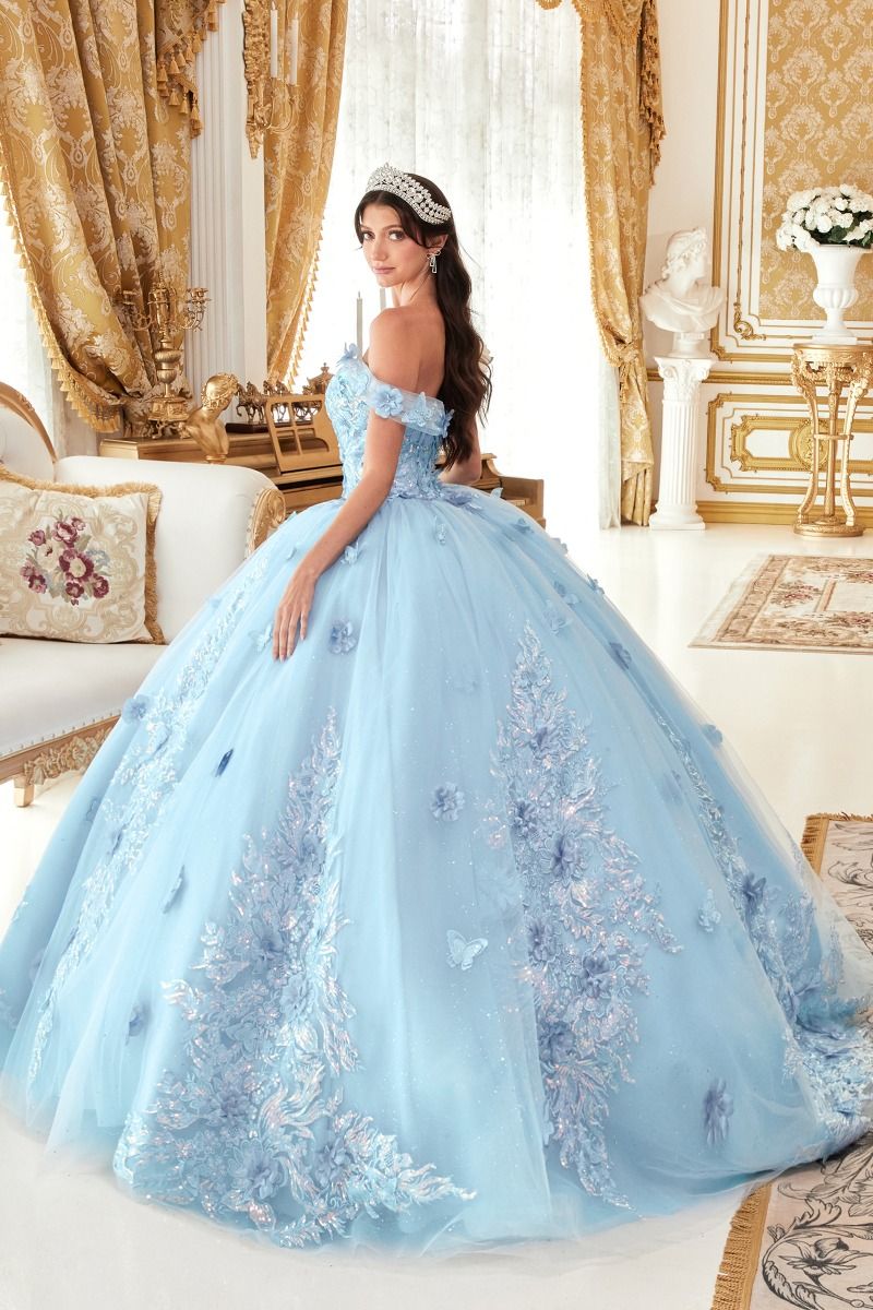 Off the Shoulder Floral Appliqued Ball Gown-1