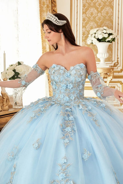 Layered Tulle Ball Quinceanera Gown With Floral Applique-3