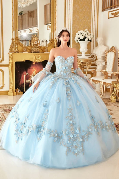 Layered Tulle Ball Quinceanera Gown With Floral Applique-1