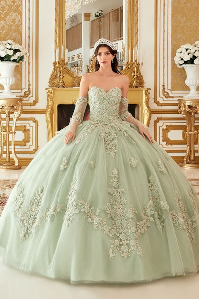 Layered Tulle Ball Quinceanera Gown With Floral Applique-0