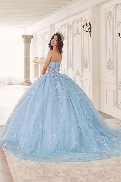 Floral Quinceanera Ball Gown With Cape-3