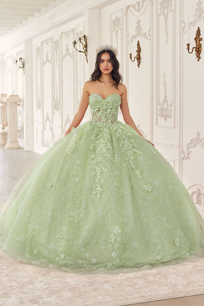 Floral Quinceanera Ball Gown With Cape-4