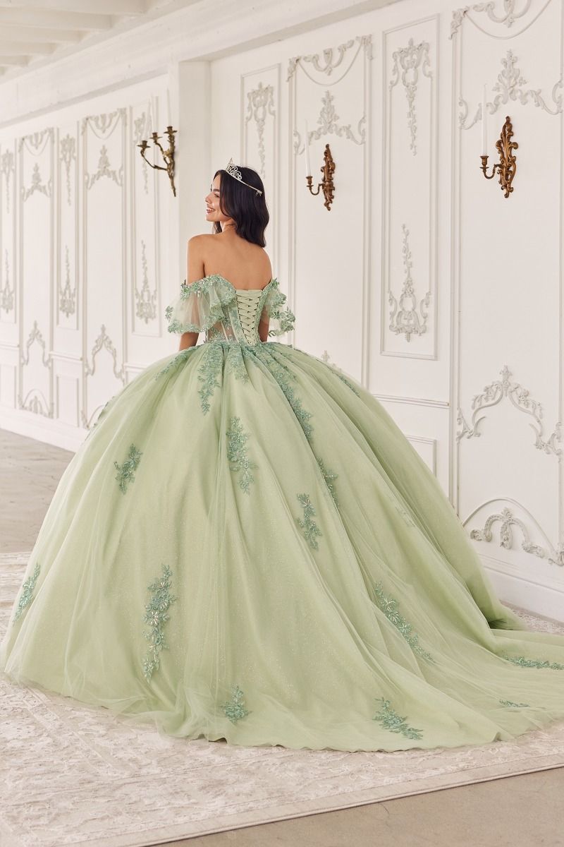 Off The Shoulder Flutter Sleeve Ball Gown-2