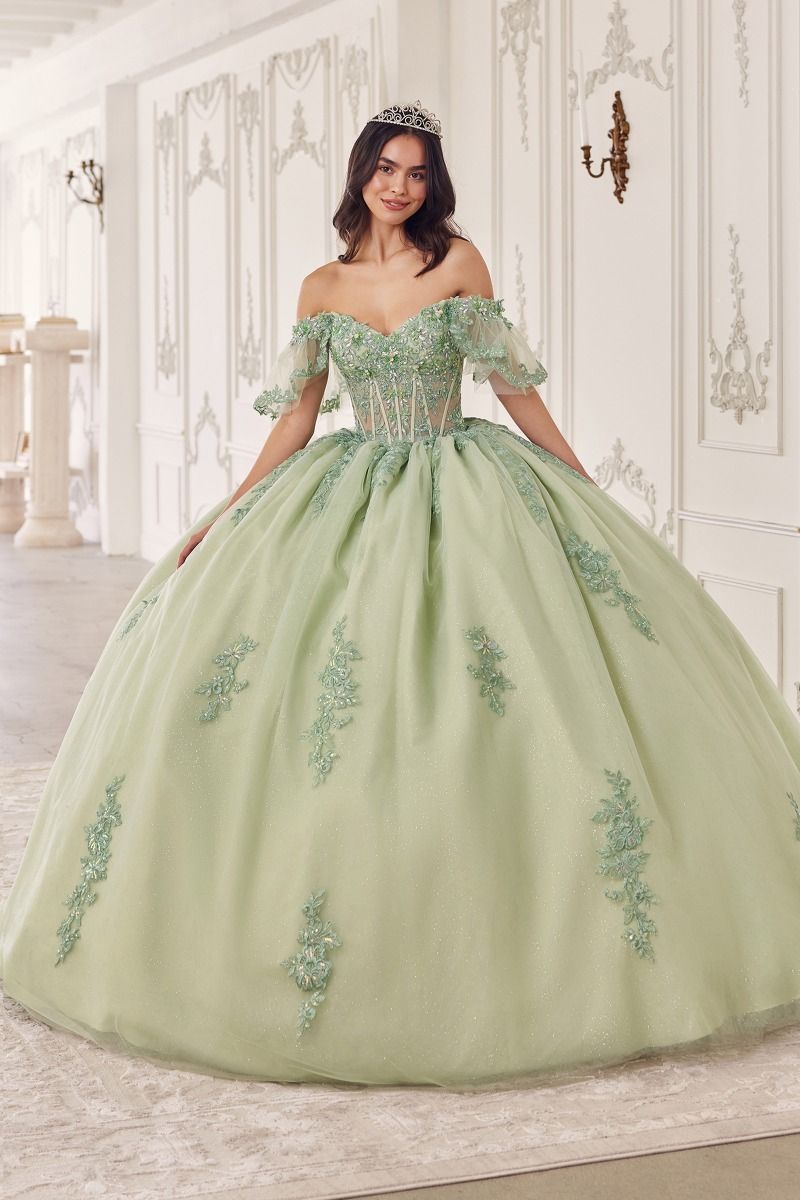 Off The Shoulder Flutter Sleeve Ball Gown-0