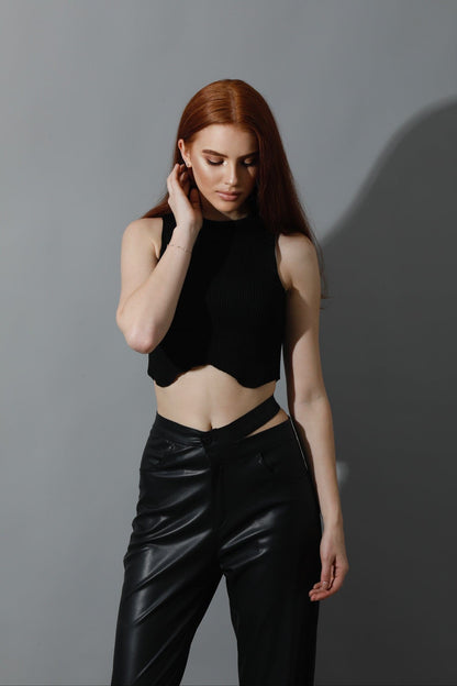 Faux Leather Wide Leg Pants - Black-2