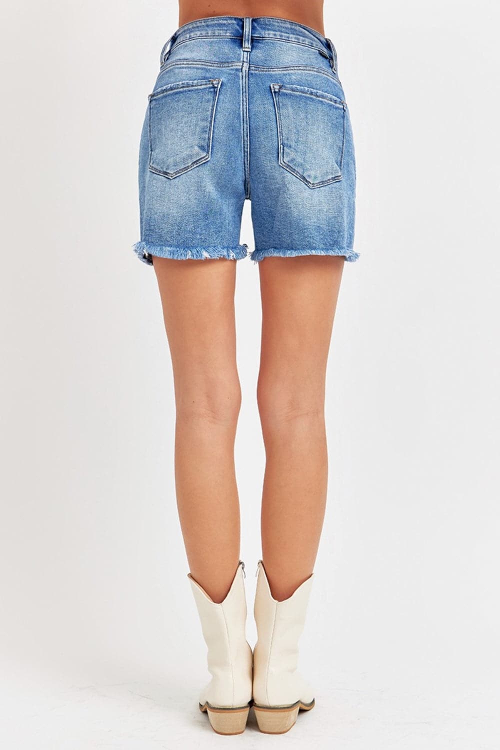 RISEN Front Slit Raw Hem Denim Shorts-1