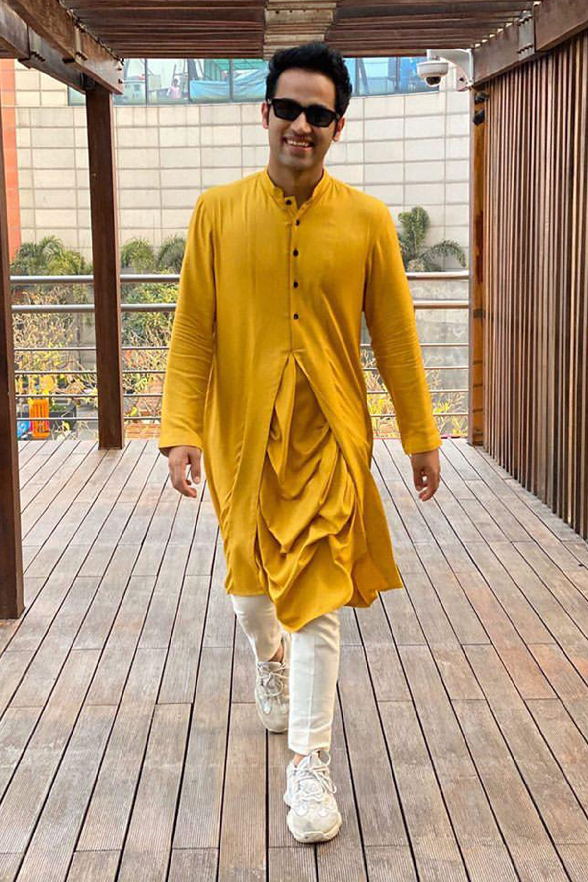 Raj Shamani In Our - Mustard Cowl Kurta With Off White Pant-0