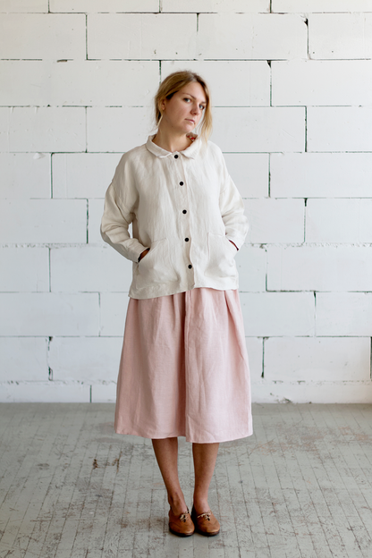 100% Linen Skirt Pink-2