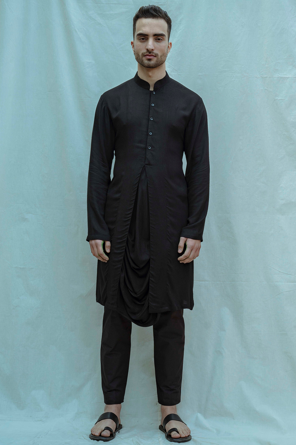 Black Cowl Kurta Set-0