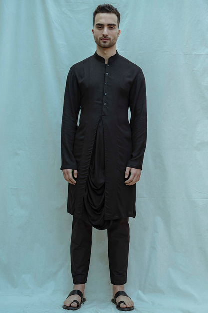 Black Cowl Kurta Set-0