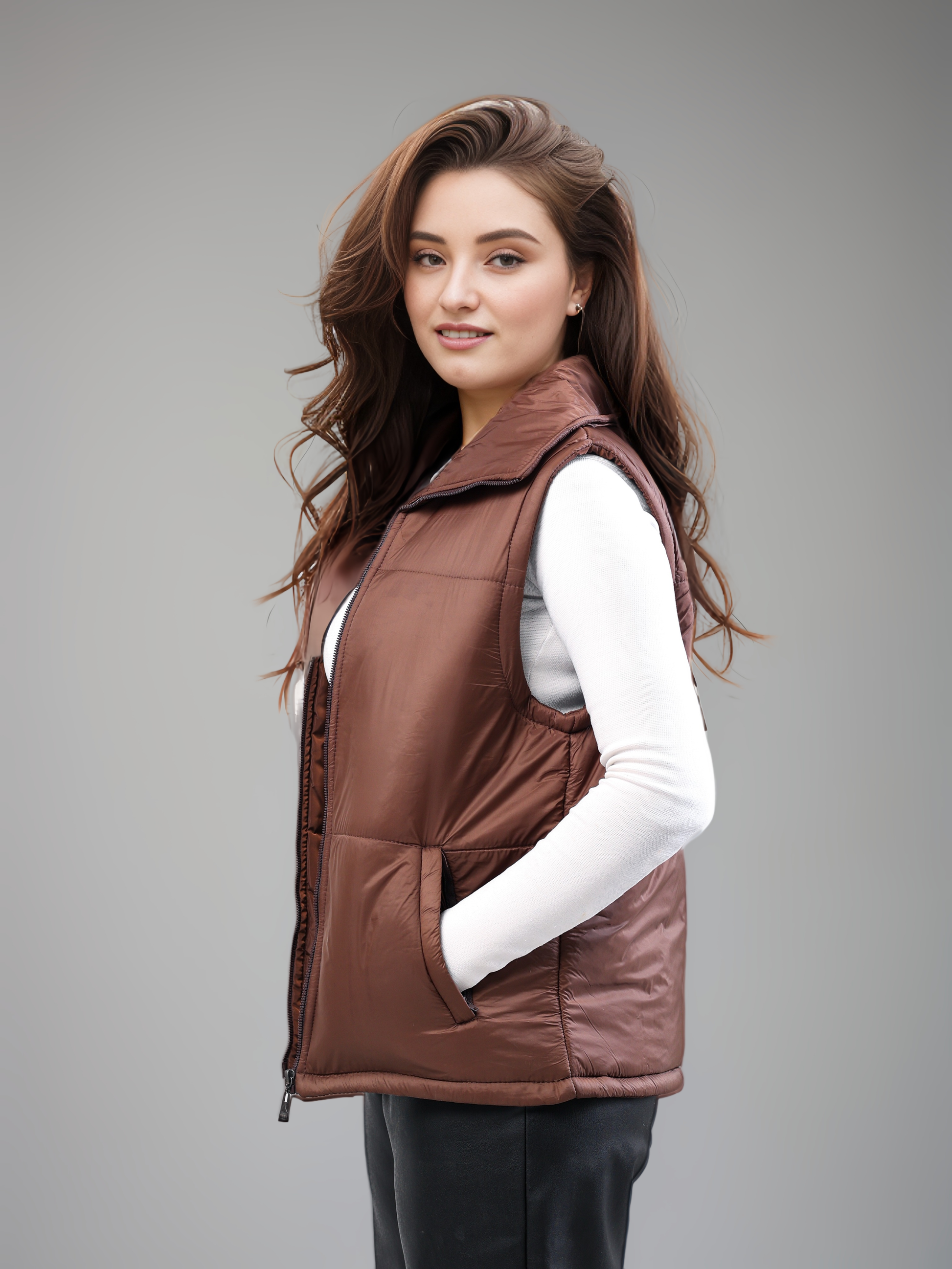 Puffer Vest - Dark Brown-1