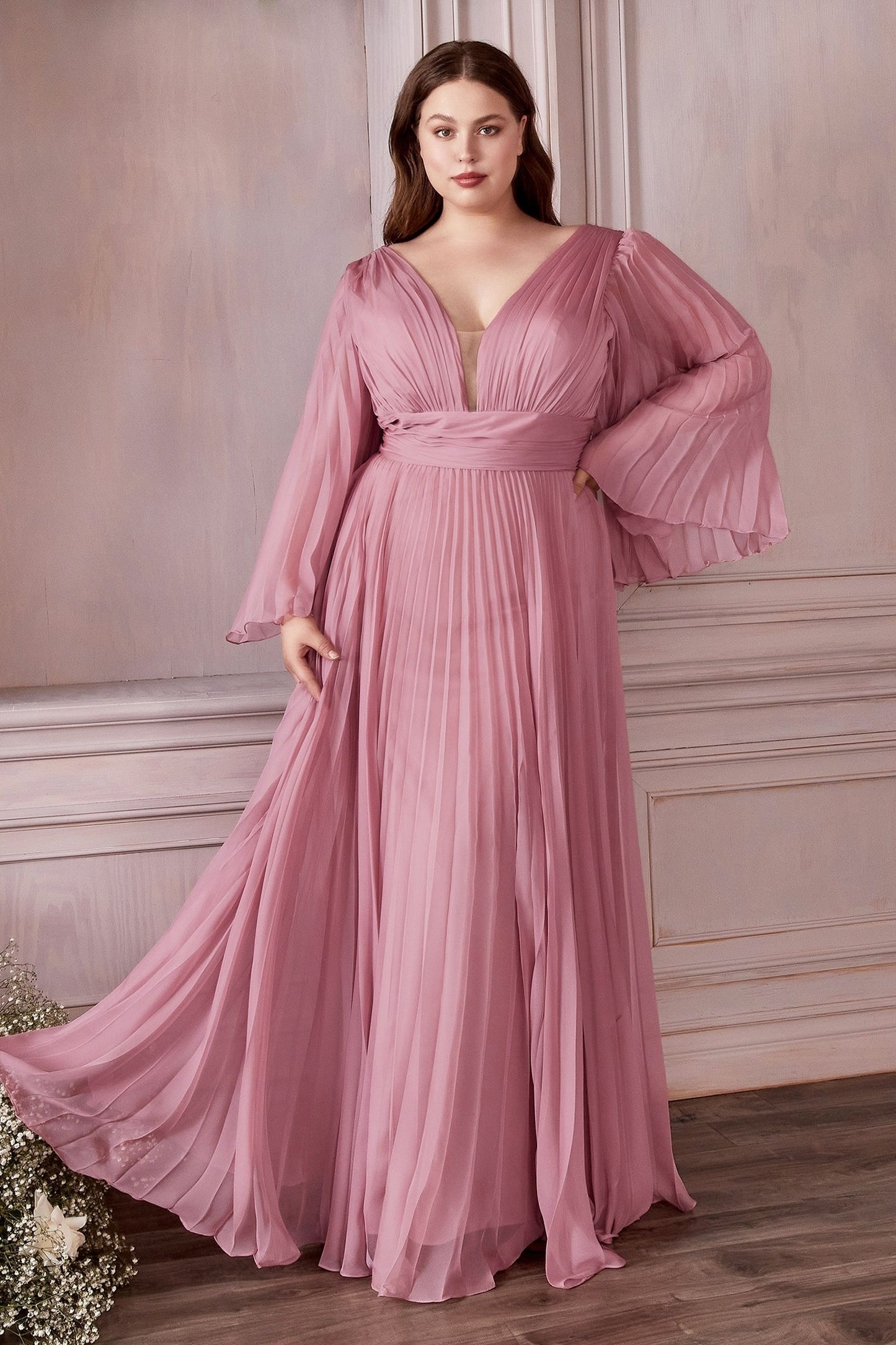 Long Sleeve Chiffon Gown-0