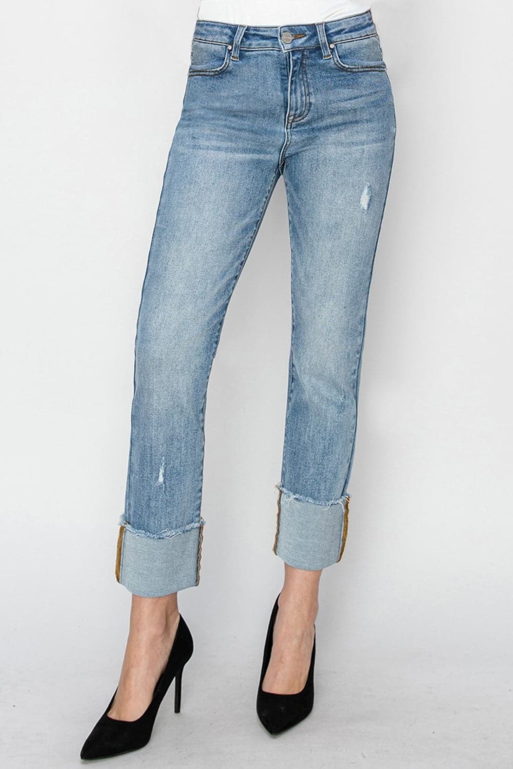 RISEN Full Size High Rise Cuffed Slim Straight Jeans-4