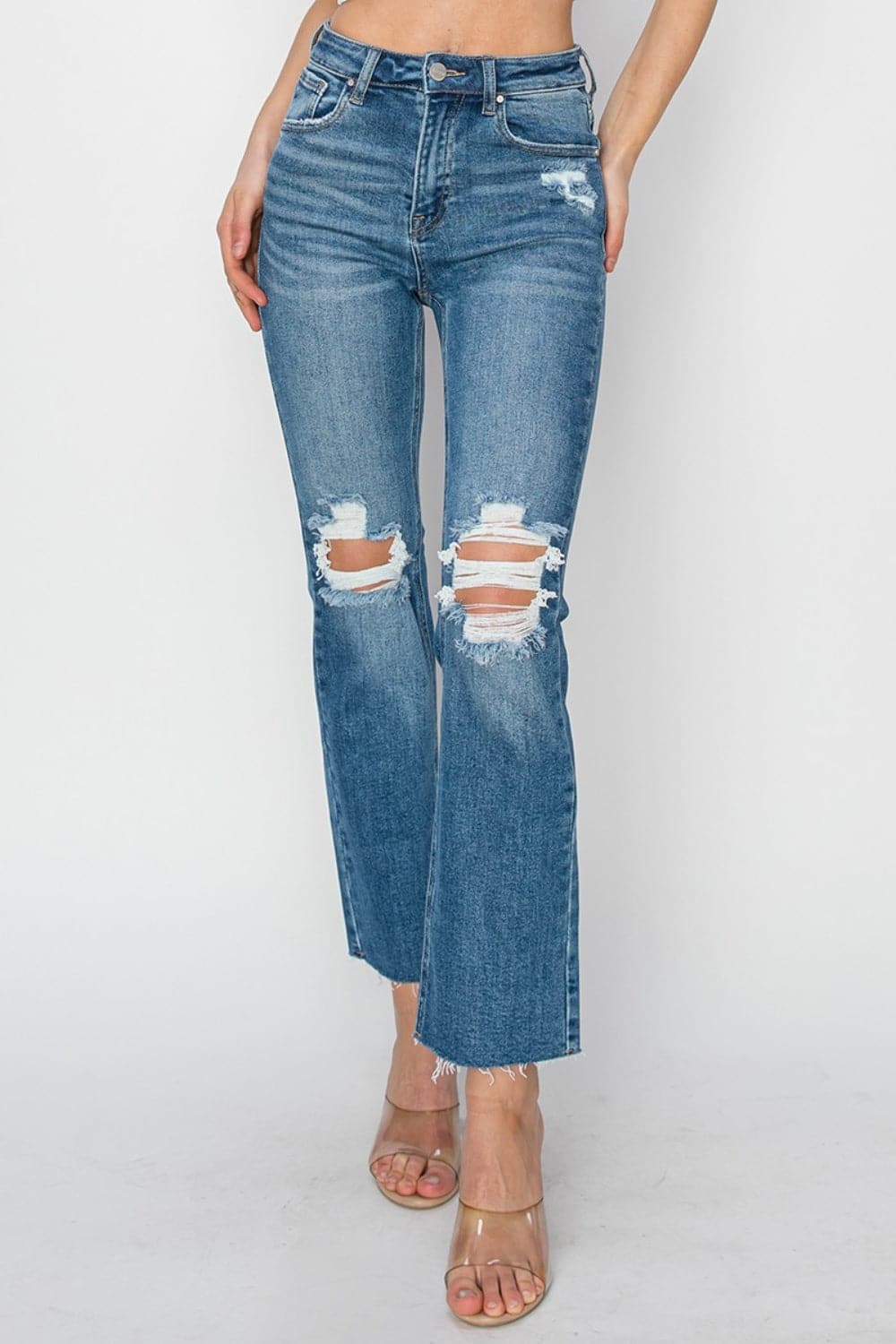 RISEN High Rise Distressed Ankle Jeans-4