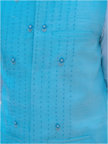 Aqua Blue Hand Embroidered Nehru Jacket with Dhoti & Kurta Set-3