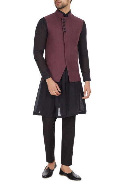 Sophis - Wine Nehru jacket Set-0