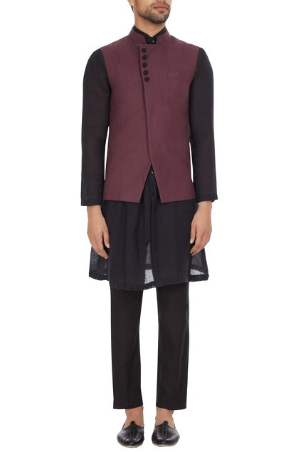 Sophis - Wine Nehru jacket Set-2