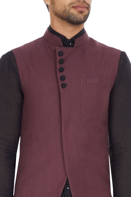 Sophis - Wine Nehru jacket Set-1