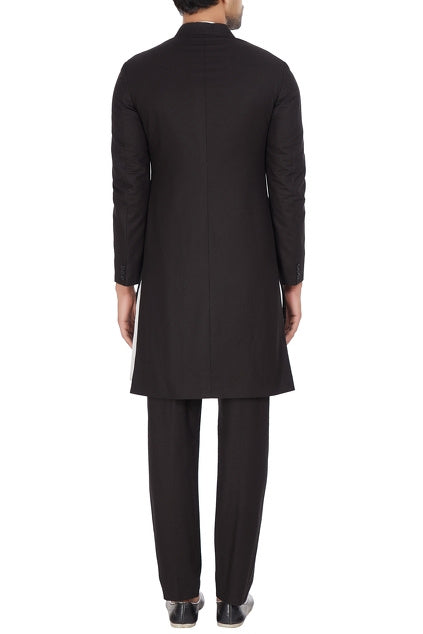 Gente - Black Achkan Jacket With Kurta Set-4