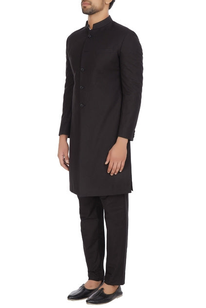 Gente - Black Achkan Jacket With Kurta Set-3