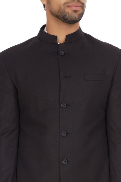 Gente - Black Achkan Jacket With Kurta Set-1