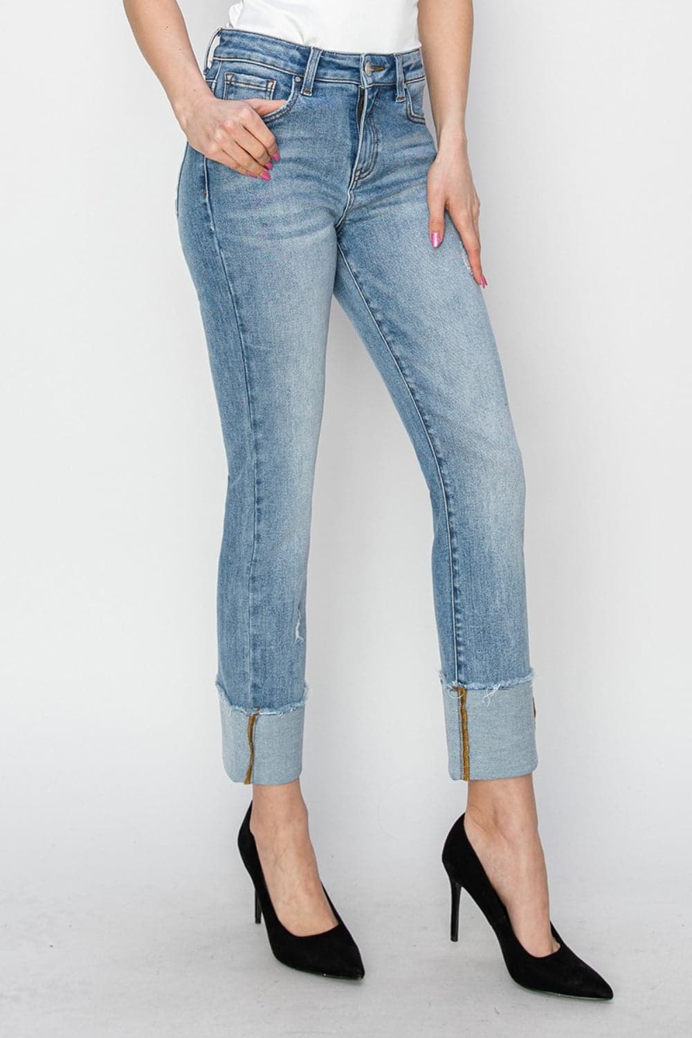 RISEN Full Size High Rise Cuffed Slim Straight Jeans-3