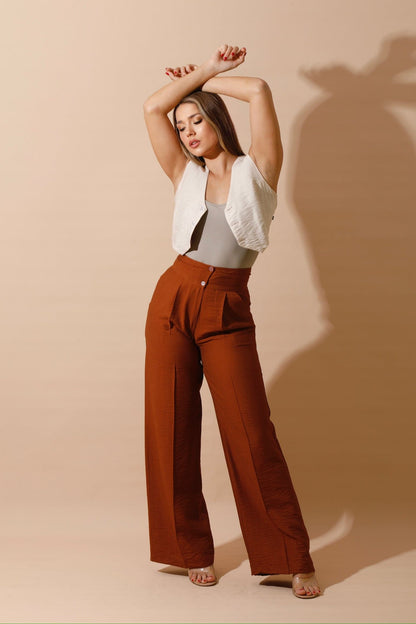 High Waist Linen-Blend Pants - Havan-4