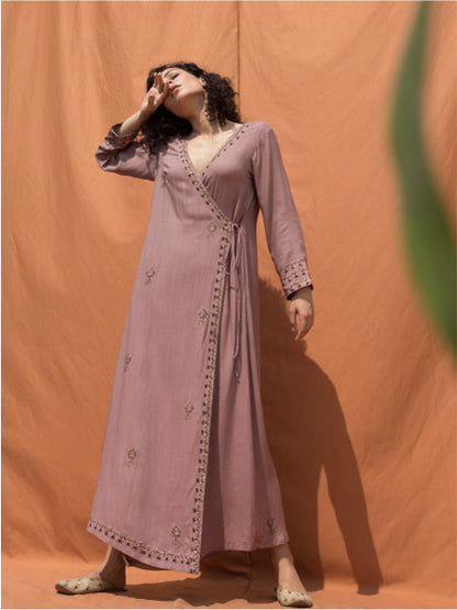 The Uschi- Mauve Block Printed Angrakha Dress-0